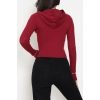 Kapşonlu Parmak Geçmeli Body Bordo - 70769.1567.