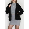 Kapşonlu Peluş Ceket Siyah - 4116.1247.