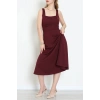 Kare Yaka Midi Elbise Bordo - 583208.1592.