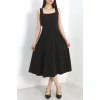 Kare Yaka Midi Elbise Siyah - 583208.1592.
