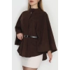 Kaşe Kumaş Kemer Detaylı Panço Kahve - 31575.1775.