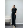 Kayık Yaka Modal Kumaş Kısa Kollu İkili Takım Siyah - 55093.1567.