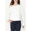 Kayık Yaka Omuz Düşümlü Double Face Kumaş Bluz Ekru - 22185.200.