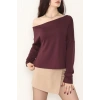 Kayık Yaka Omuz Düşümlü Double Face Kumaş Bluz Mürdüm - 22185.200.