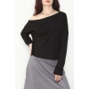 Kayık Yaka Omuz Düşümlü Double Face Kumaş Bluz Siyah - 22185.200.