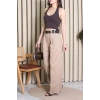 Kemerli Pamuk Gabardin Wide Leg Pantolon Camel - 32428.1397.
