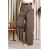 Kemerli Pamuk Gabardin Wide Leg Pantolon Kahve - 32428.1397.