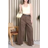 Kemerli Pamuk Gabardin Wide Leg Pantolon Kahve - 32428.1397.