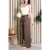 Kemerli Pamuk Gabardin Wide Leg Pantolon Kahve - 32428.1397.