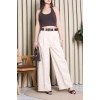 Kemerli Pamuk Gabardin Wide Leg Pantolon Krem - 32428.1397.