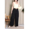 Kemerli Pamuk Gabardin Wide Leg Pantolon Siyah - 32428.1397.