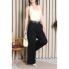 Kemerli Pamuk Gabardin Wide Leg Pantolon Siyah - 32428.1397.