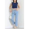 Kesik Paça Straight Kot Pantolon Mavi - 32890.1590.