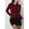 Klasik Yaka Çıtçıt Düğmeli Cep Detaylı Kaşe Crop Ceket Bordo - 70992.1775.