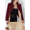 Klasik Yaka Çıtçıt Düğmeli Cep Detaylı Kaşe Crop Ceket Bordo - 70992.1775.