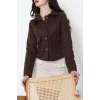 Klasik Yaka Çıtçıt Düğmeli Cep Detaylı Kaşe Crop Ceket Kahve2 - 70992.1775.