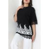 Kolları Ve Eteği Dantelli Penye Bluz Siyahbeyaz - 55195.308.