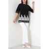 Kolları Ve Eteği Dantelli Penye Bluz Siyahbeyaz - 55195.308.