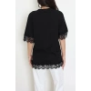 Kolları Ve Eteği Dantelli Penye Bluz Siyahbeyaz - 55195.308.