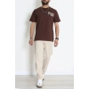 Kompak Penye Baskılı Unisex Oversize Tişört Acıkahve - 55135.1872.