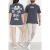 Kompak Penye Baskılı Unisex Oversize Tişört Antrasit - 55135.1872.