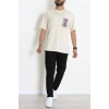 Kompak Penye Baskılı Unisex Oversize Tişört Bejfuşya - 55135.1872.