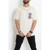 Kompak Penye Baskılı Unisex Oversize Tişört Bejfuşya - 55135.1872.