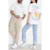 Kompak Penye Baskılı Unisex Oversize Tişört Beyazçiçekli - 55135.1872.