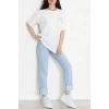 Kompak Penye Baskılı Unisex Oversize Tişört Beyazçiçekli - 55135.1872.