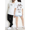Kompak Penye Baskılı Unisex Oversize Tişört Beyazkahve - 55135.1872.