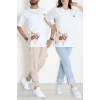 Kompak Penye Baskılı Unisex Oversize Tişört Beyazkrem - 55135.1872.
