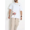 Kompak Penye Baskılı Unisex Oversize Tişört Beyazkrem - 55135.1872.