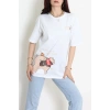 Kompak Penye Baskılı Unisex Oversize Tişört Beyazkrem - 55135.1872.