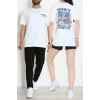 Kompak Penye Baskılı Unisex Oversize Tişört Beyazlaci - 55135.1872.
