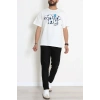 Kompak Penye Baskılı Unisex Oversize Tişört Beyazmavi - 55135.1872.