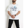 Kompak Penye Baskılı Unisex Oversize Tişört Beyazmavi - 55135.1872.