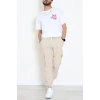 Kompak Penye Baskılı Unisex Oversize Tişört Beyazpembe - 55135.1872.