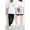 Kompak Penye Baskılı Unisex Oversize Tişört Beyazturuncu - 55135.1872.