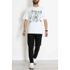Kompak Penye Baskılı Unisex Oversize Tişört Beyazyeşil - 55135.1872.