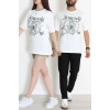 Kompak Penye Baskılı Unisex Oversize Tişört Beyazyeşil - 55135.1872.