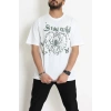 Kompak Penye Baskılı Unisex Oversize Tişört Beyazyeşil - 55135.1872.