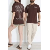 Kompak Penye Baskılı Unisex Oversize Tişört Kahveçiçekli - 55135.1872.