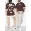 Kompak Penye Baskılı Unisex Oversize Tişört Kahveekru - 55135.1872.