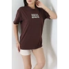 Kompak Penye Baskılı Unisex Oversize Tişört Kahveekru - 55135.1872.