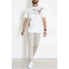 Kompak Penye Baskılı Unisex Oversize Tişört Kremkahve - 55135.1872.