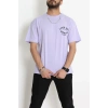 Kompak Penye Baskılı Unisex Oversize Tişört Lilasiyah - 55135.1872.