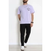 Kompak Penye Baskılı Unisex Oversize Tişört Lilasiyah - 55135.1872.