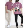 Kompak Penye Baskılı Unisex Oversize Tişört Mürdümsiyah - 55135.1872.