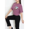Kompak Penye Baskılı Unisex Oversize Tişört Mürdümsiyah - 55135.1872.