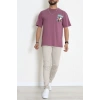 Kompak Penye Baskılı Unisex Oversize Tişört Mürdümsiyah - 55135.1872.